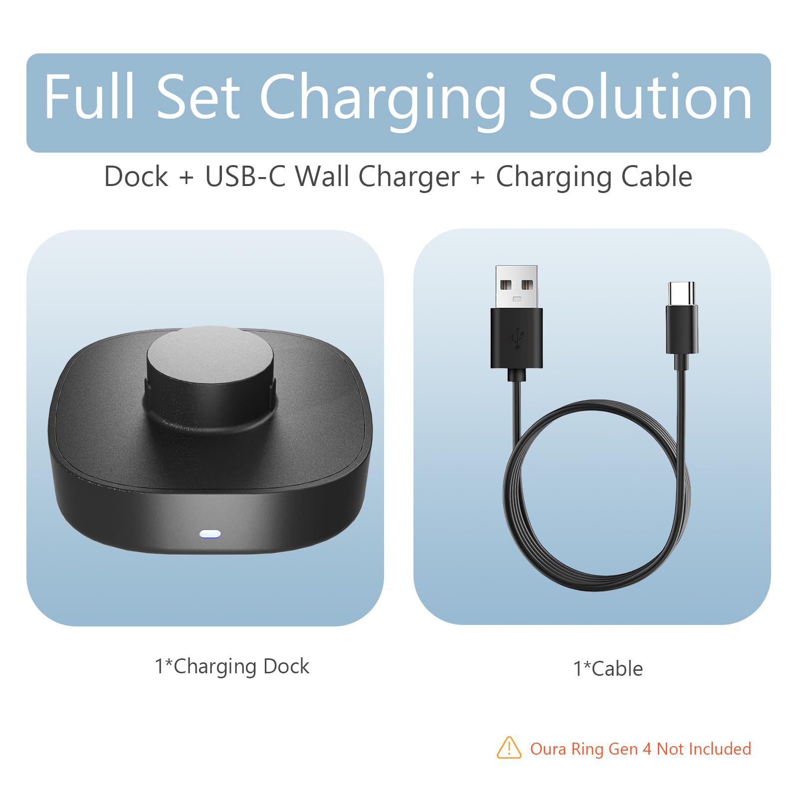 Chargeur pour Oura Ring 4/Ceramic – Taille 11 – Station de Charge Rapide avec câble USB-C de 0,9 m, Base de Charge de Remplacement Rapide Compatible avec Oura Ring Gen 4