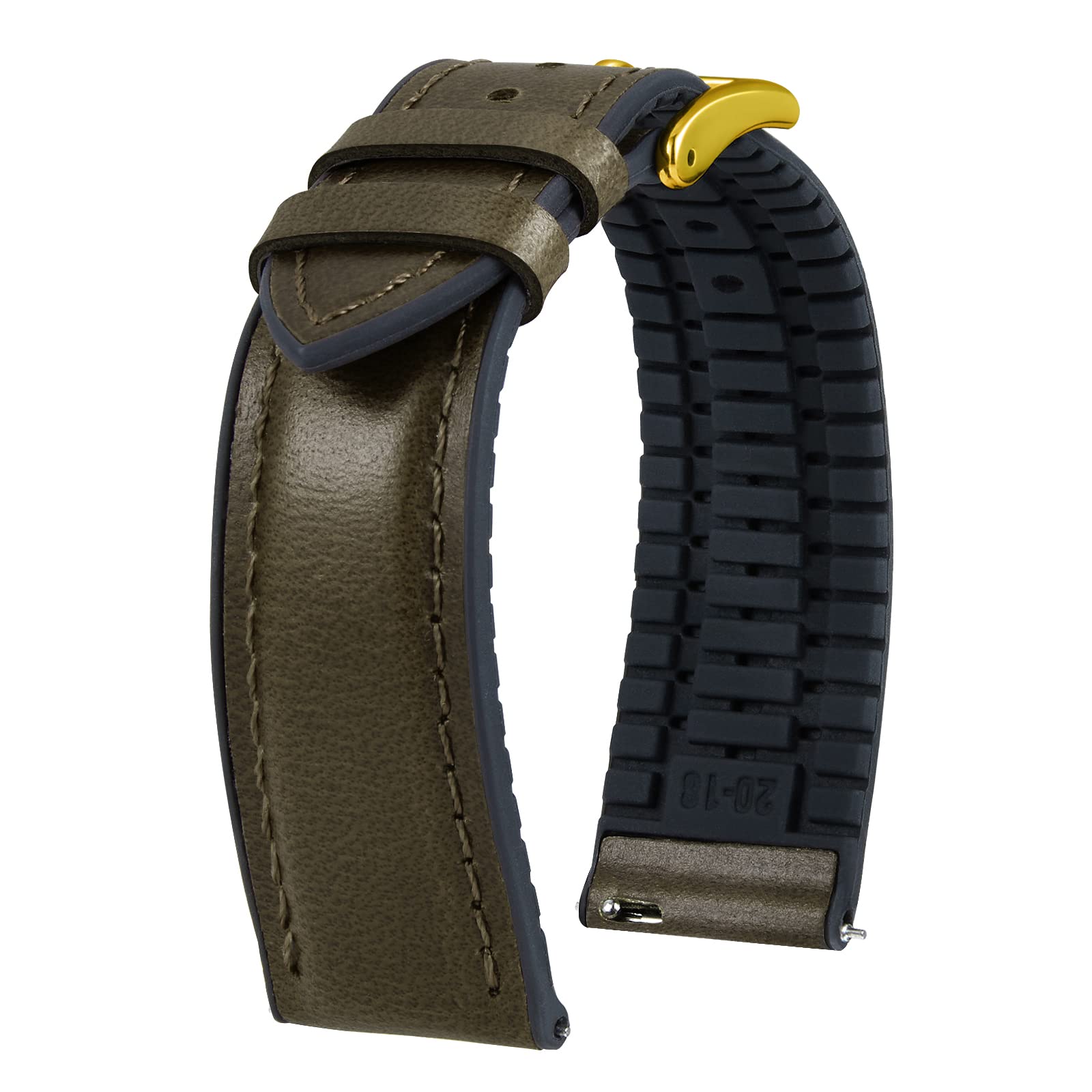 BINLUN Leather Watch Band 14mm 16mm 18mm 19mm 20mm 21mm 22mm Quick Release Premium Oil Wax Leather and Breathable Silicone Hybrid Watch Bands Replacement Strap for Men Women