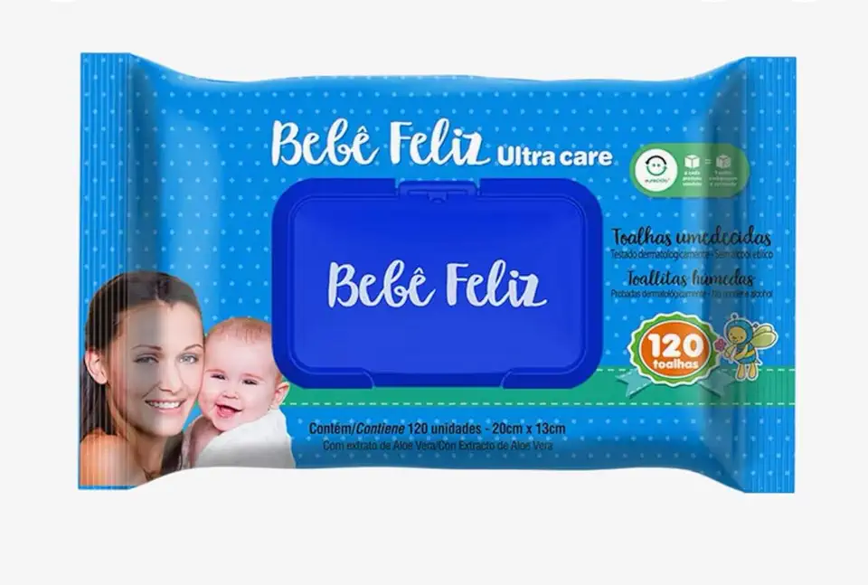 Toalhas Umedecidas Bebê Feliz Ultra Care Lenço Umedecido Infantil com Aloe Vera 120 Unidades Econômico Ideal Para Recém Nascidos
