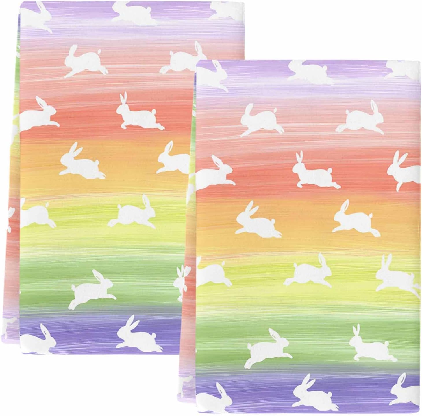 Kitchen Towels Set of 2, Easter Microfiber Dish Towels for Kitchen, Spring Rabbit Silhouette Colorful Rainbow Graffiti Quick Dry Dish Cloths for Washing Dishes 18x28 Inches