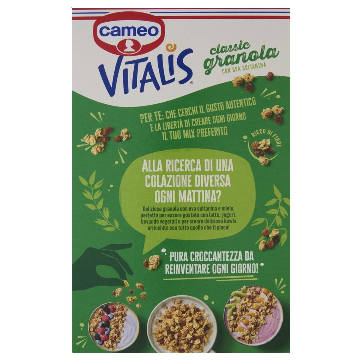 6X Cameo Vitalis Granola Classic con Uva Sultanina– Cereali Croccanti per Colazione Ricchi di Fibre, Ideali con Latte e Yogurt 500g