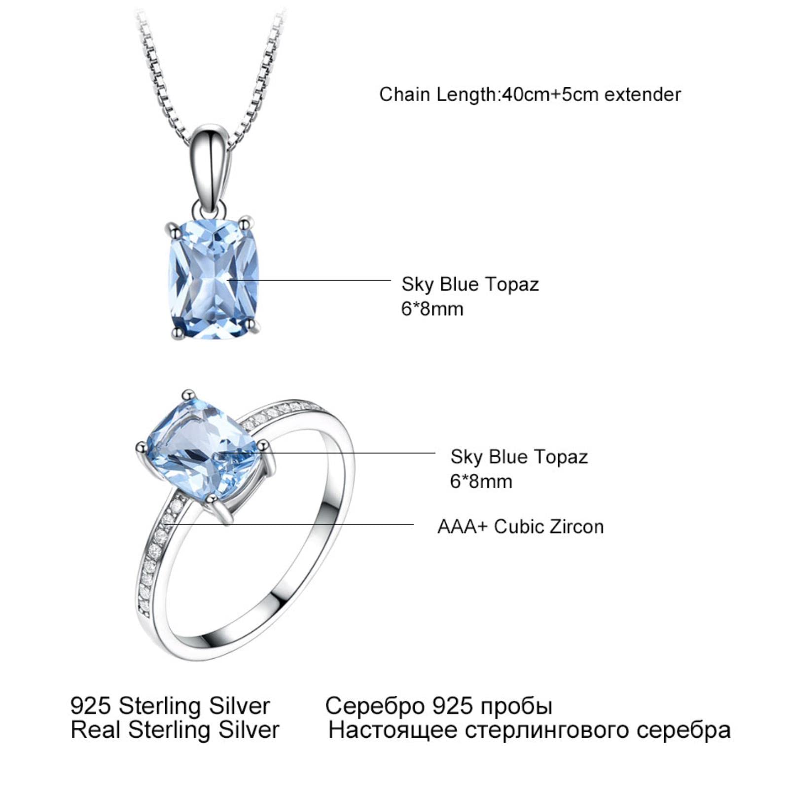 Geschenk 925 Sterling Silber Schmuck Erstellt Sky Blue Topas Ringe Und Halskette Elegante Geburtstagsgeschenke Edles Schmuckset