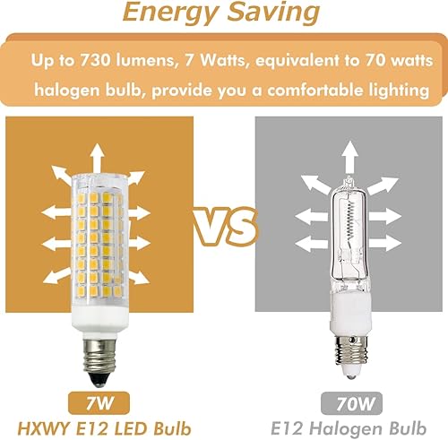 Miniatura 4 de HXWY Bombilla LED E12 de 7 W C7 equivalente a bombilla halógena E12 de 75 W regulable 120 V 730 lúmenes E12 para ventilador de techo lámpara de