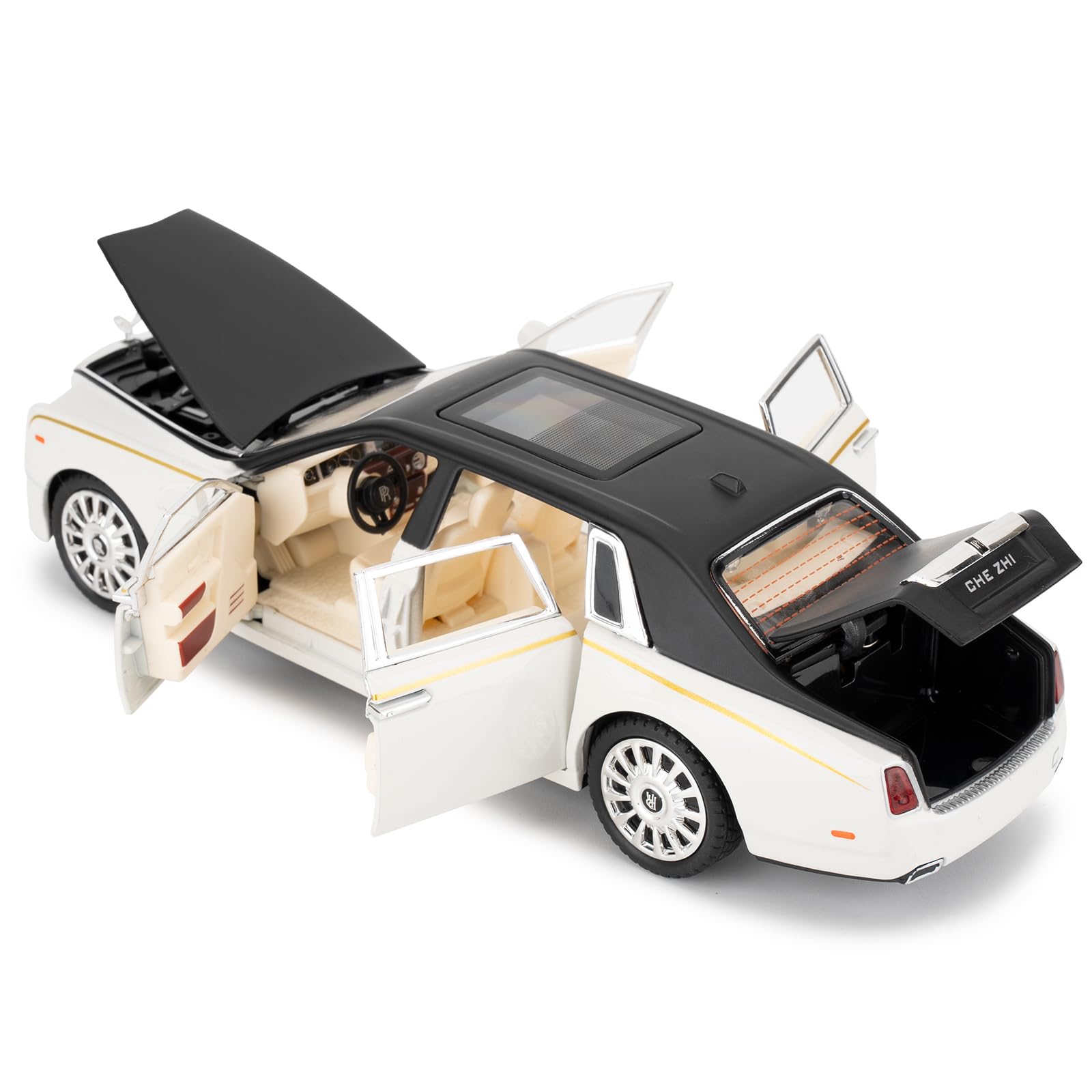 TGRCM-CZ Rolls-Royce Phantom Modèle de voiture à l'échelle 1:24 en alliage de zinc avec traction arrière, jouet Diecast avec son et lumière pour enfants, garçons et filles, cadeau (blanc)