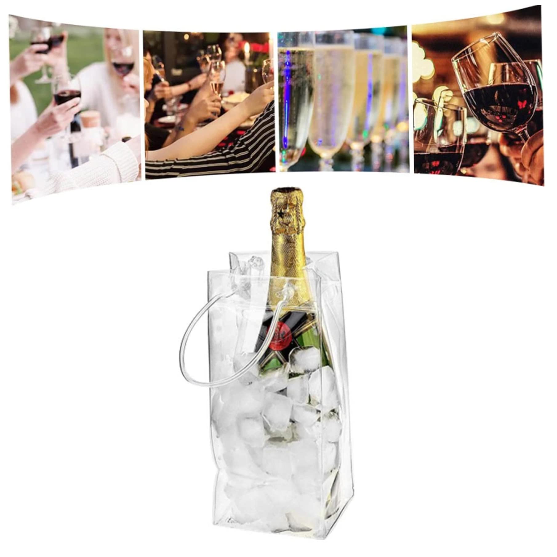 Bolso de refrigerador de vino transparente PVC Portable Botella de vinos Bolsa Bolsa de champán bolsa de hielo con mango para fiesta de cerveza al aire libre 10pcs