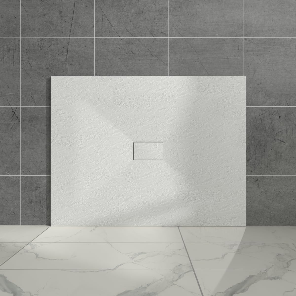 Aquariss White Rectangular Shower Tray Slate Effect Smc Slip-Resistant Shower Base For Bathroom Enclosures 1200X1000mm With Waste