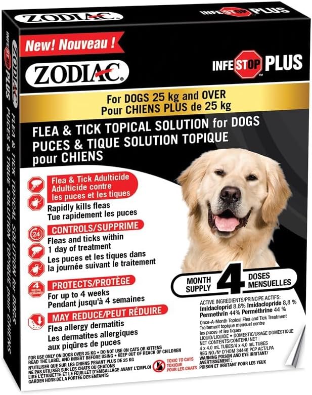 Zodiac® Infestop™ Plus Flea & Tick Topical Solution for Dogs 25kg and Over 4 Tubes Amazon.ca