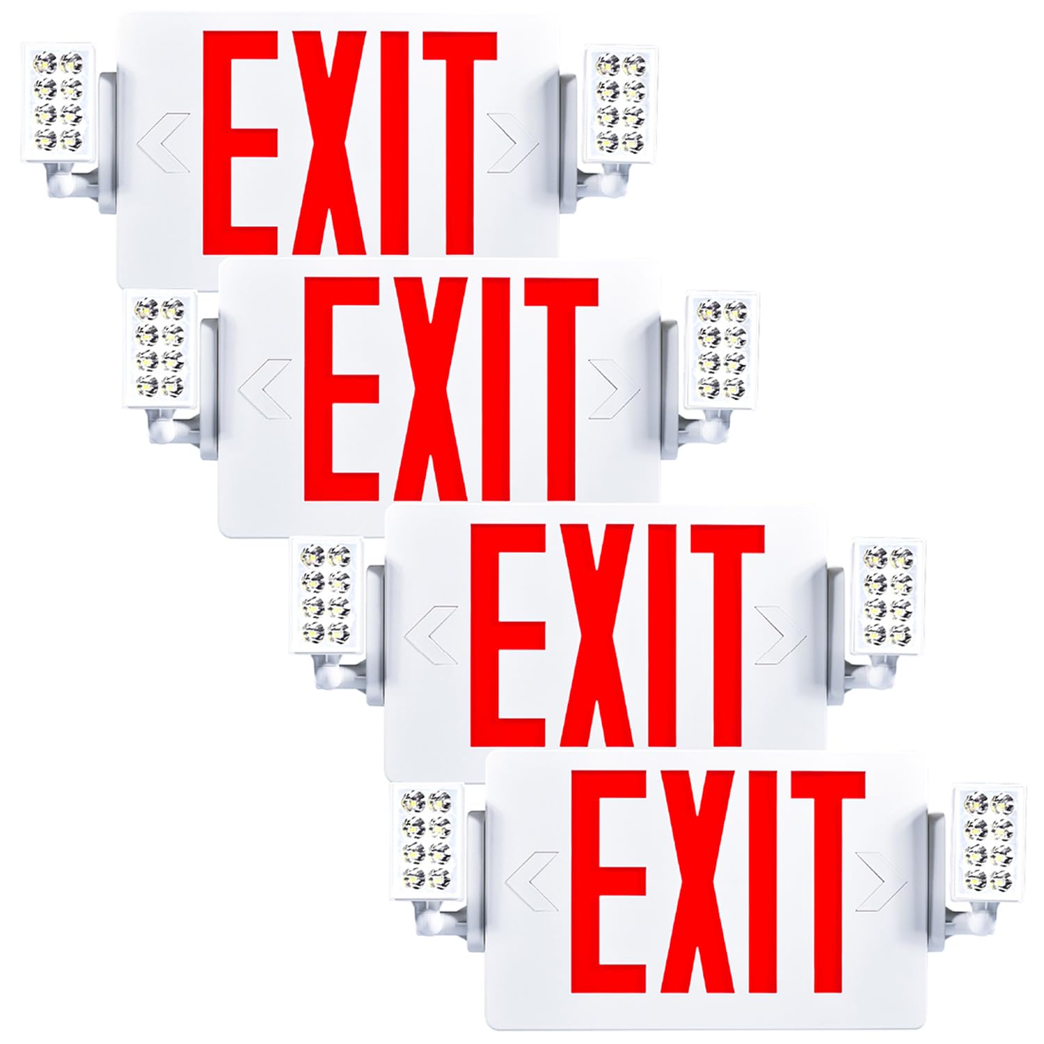 Sunco Exit Signs With Emergency Lights, Two Adjustable LED Lights With Backup Battery, Red, 94V-0 Fire Resistant, 120-277V, Wall Or Ceiling Mount, Commercial Grade UL 4 Pack.