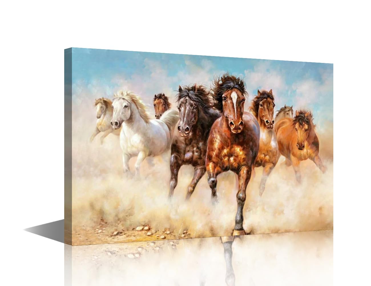 TISHIRON Horses Galloping Landscape Wall Art Painting on Canvas Animal Picture Prints and Posters Modern Home Decor for Living Room, Office, Bar, Gallery-Wrapped Wooden Framed Ready to Hang 24x16 in