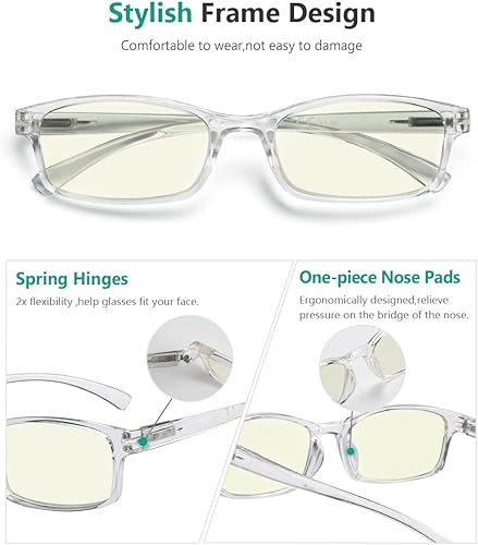 Vista 3 de Eyekepper 5 pares de anteojos de lectura cómodos para computadora para mujeres y hombres, lectores de bloqueo de luz azul, transparentes, +2.25
