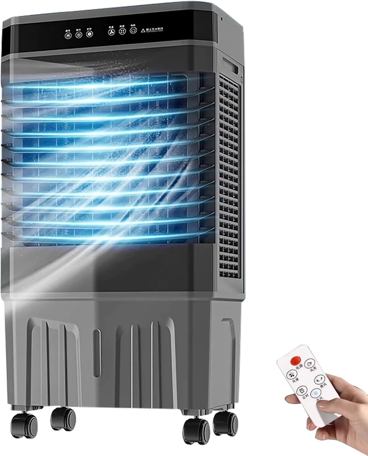 Evaporative Air Cooler, Swamp Cooler for Long Cooling, 120°Auto Oscillating, 3 Speeds, Remote, 12H Timer, 3-in-1 Air Cooling Fan for Outdoor, Office, Home(45x35x80cm/18x14x31.5inch)