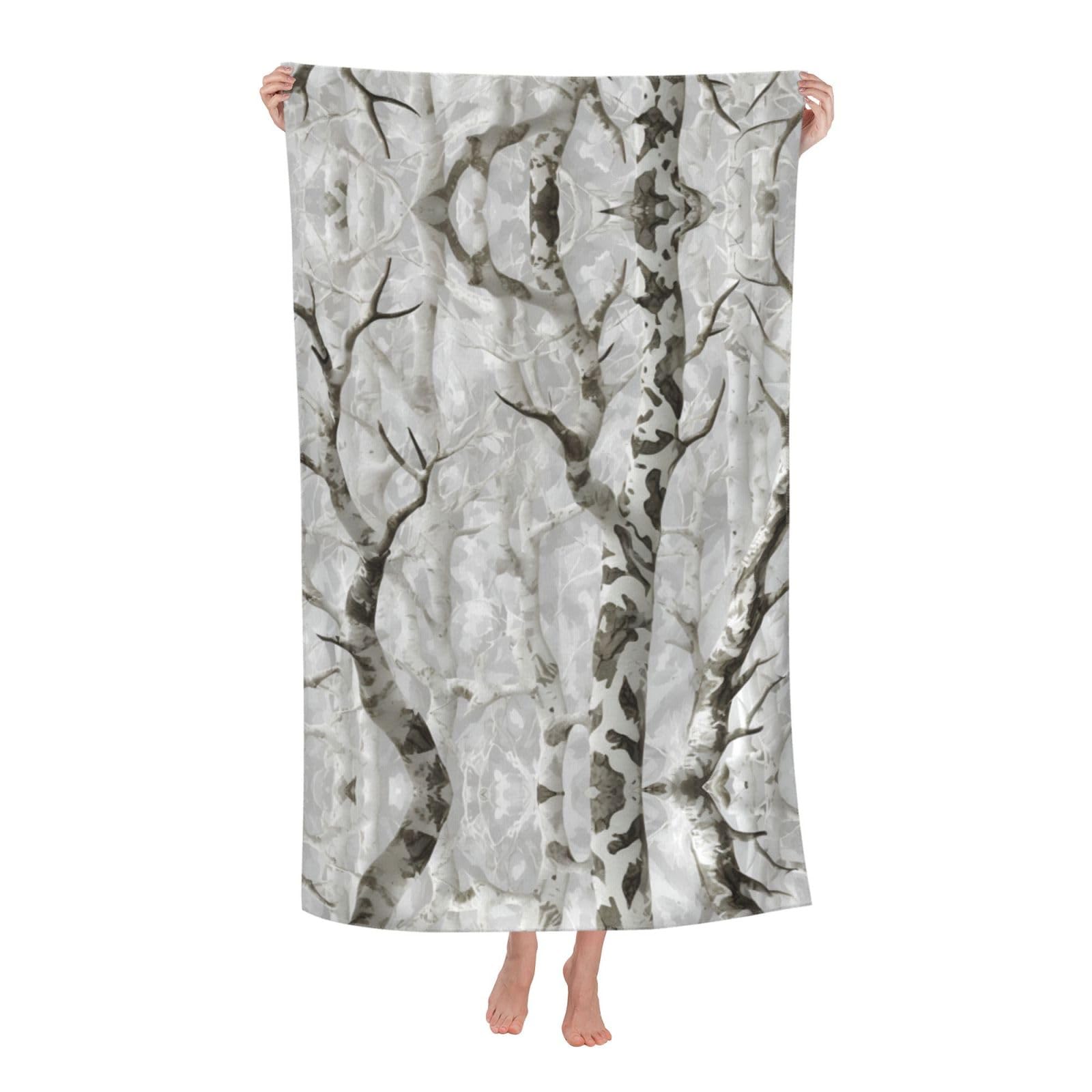 Pojknbv White Tree Camo Print Oversized Adult Beach Towel Quick-Dry Comfortable Lightweight Travel Pool Camping