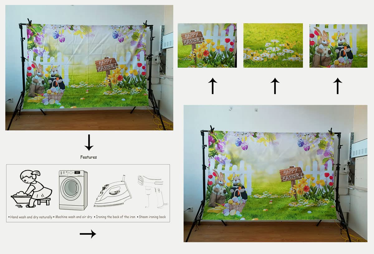 Oster-Fotohintergrund 2,1 X 1,5 M – Mit Osterhase, Bunten Eiern & Gras, Aus Weichem Stoff, Waschbar