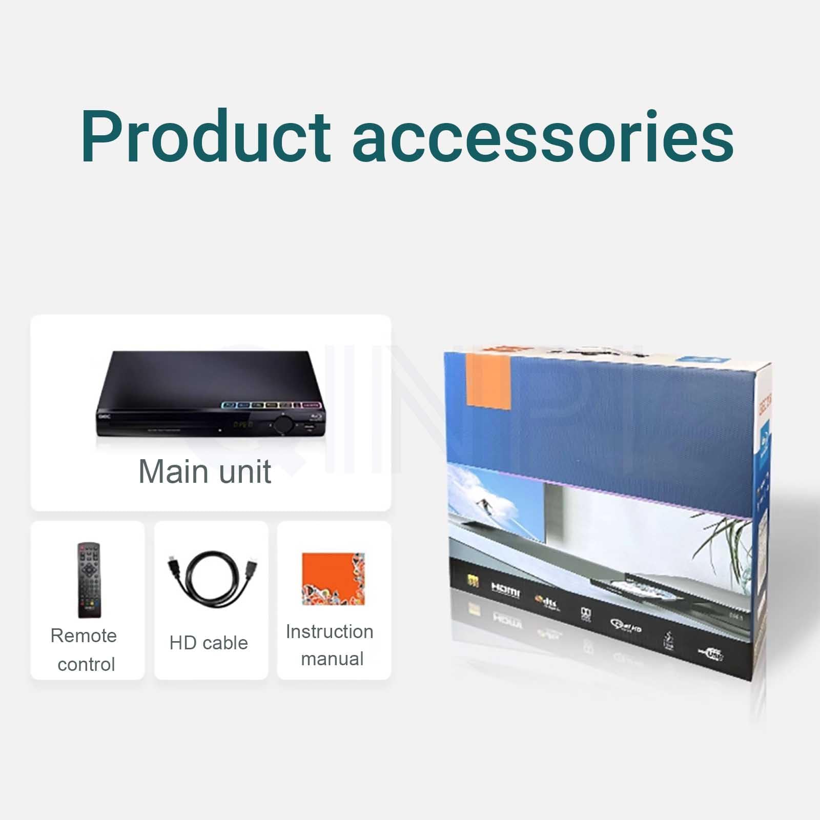 Reproductor de DVD HDMI, Reproductor de DVD 1080P sin región, para TV, con Cable HDMI, Control Remoto, Entrada USB, Compatible con reproducción de BLU-Ray, DVD, CD y VCD