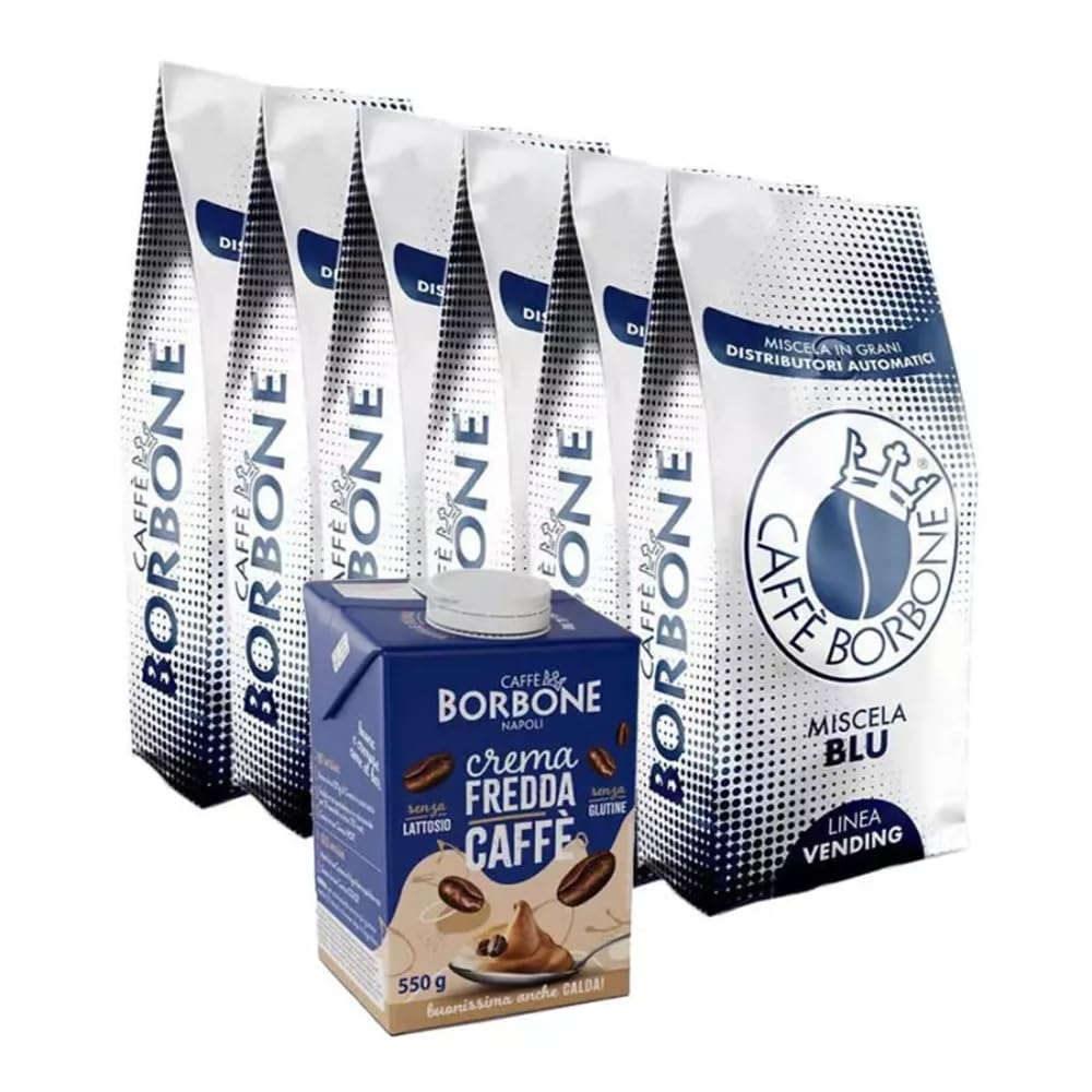 Caffè Borbone Bohnenmischung Blau 1 kg x 6 und Kalte Kaffeecreme 550 gr
