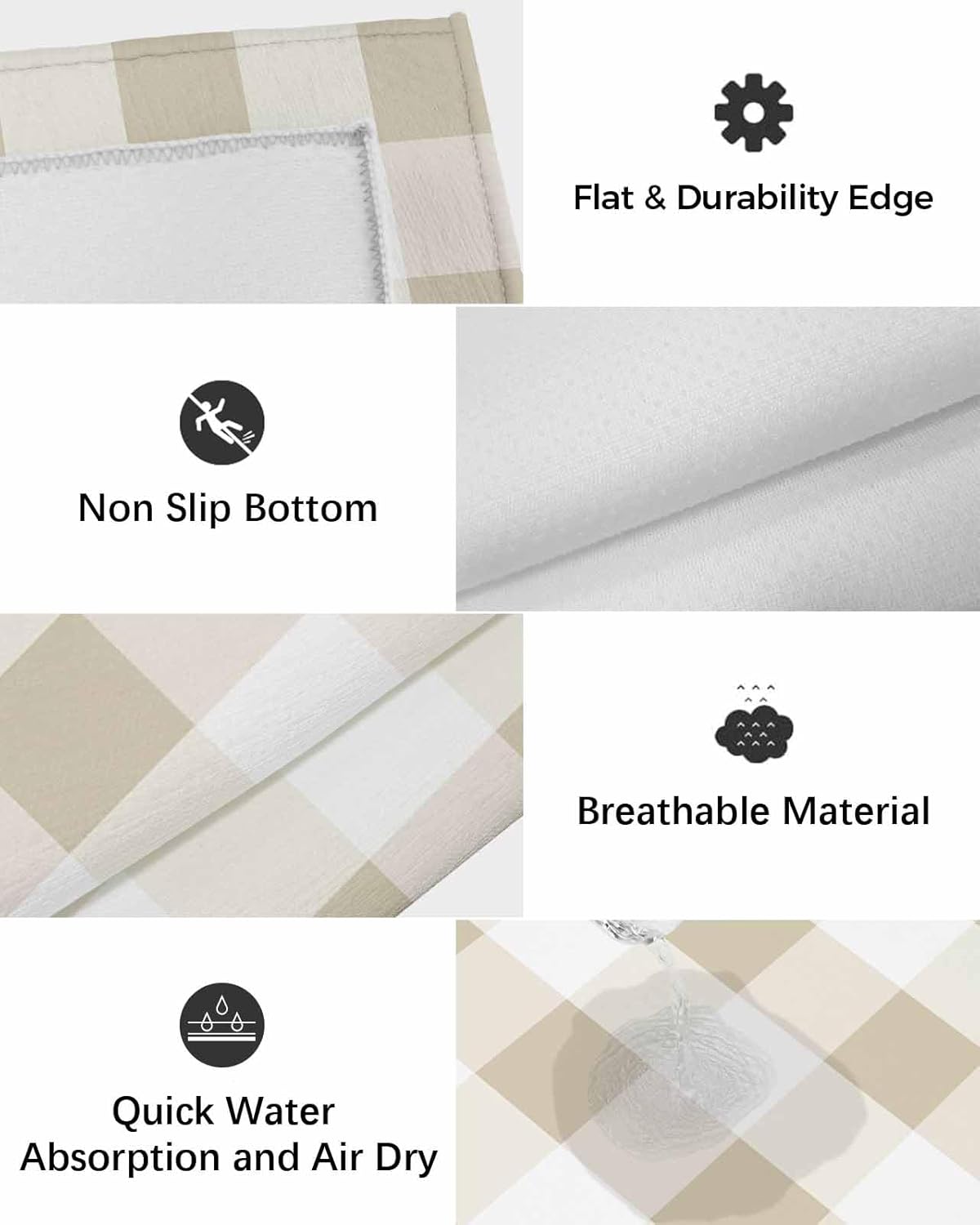 Outdoor Rug 4x6 ft Brown White Plaid Outdoor Large Area Rug Non Slip Rubber Simple Style Washable Front Door Mat RV Rug Camping Carpet Patio Outdoor Rugs for Backyard Balcony Deck Porch Indoor