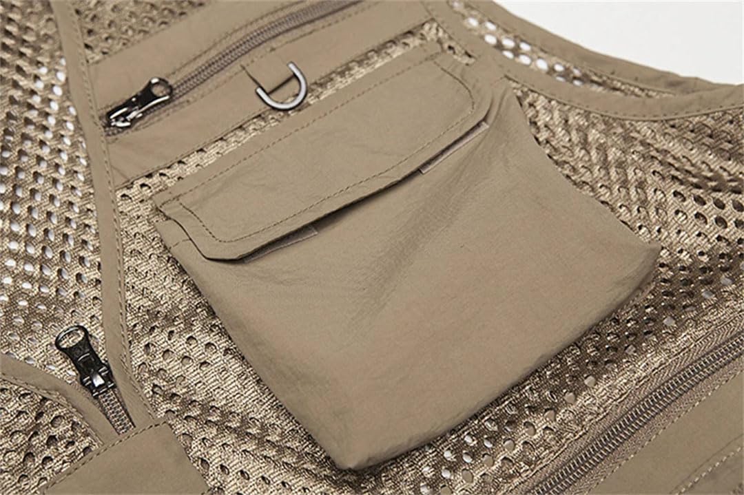 Chaleco táctico de pesca para hombre, con múltiples bolsillos, de malla, sin mangas