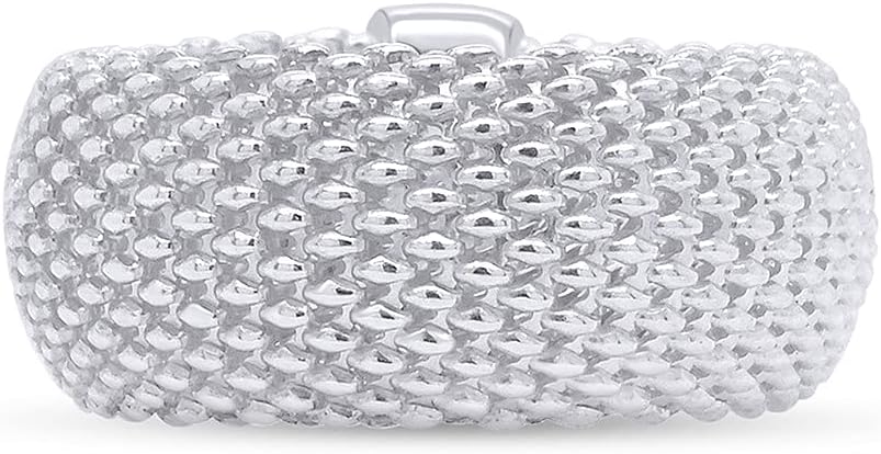 AFFY Domed Comfort Fit Mesh Link Band Ring In 14k White Gold Plated 925 Sterling Silver Jewelry Birthday Gift