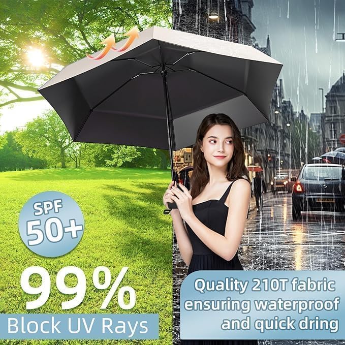 Image of Seniny Windproof Travel Umbrella, Automatic Umbrellas for Rain, Portable & Compact Umbrellas for Backpack, Strong UV for Protection, Folding Small Sun Umbrella for Car, Walking, Coral Pink, 38 inches