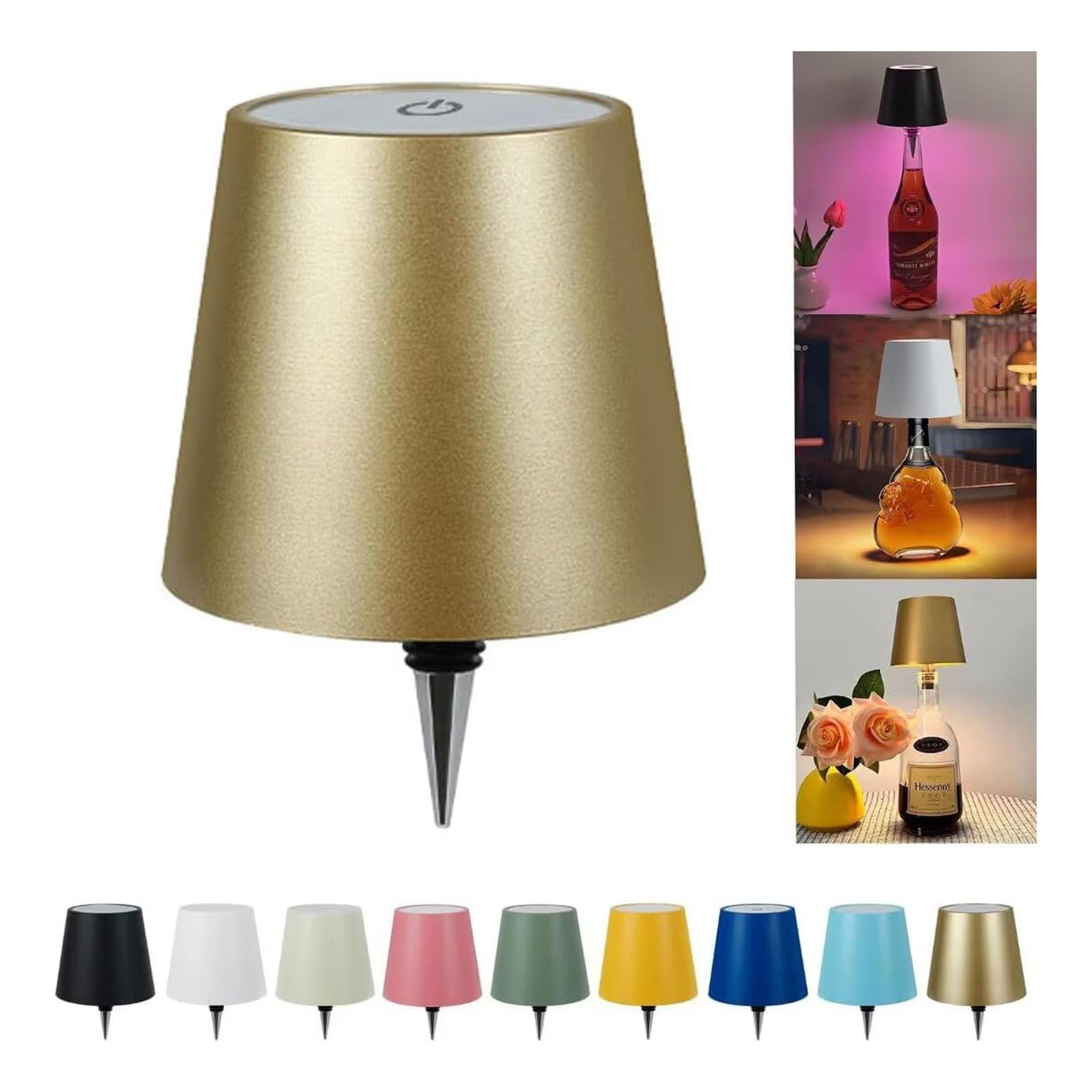 JORCEDI Wireless Bottle Lamp - Rechargeable Bottle Lights USB Rechargeable Bottle Lamp Kit, LED Bottle Lamp Wine Bottle Lamp Touch Dimmable Lamp for Bottle (Golden,RGB)