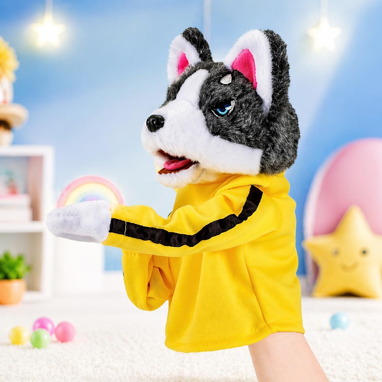 Goyal's Kung Fu Dog, Kung Fu Husky, Punching Puppet, Gloves Doll Children's Game Plush Toys Stuffed Hand Puppet Dog Action Toy with Sound and Boxing Action for Kids Gifts-picture-25