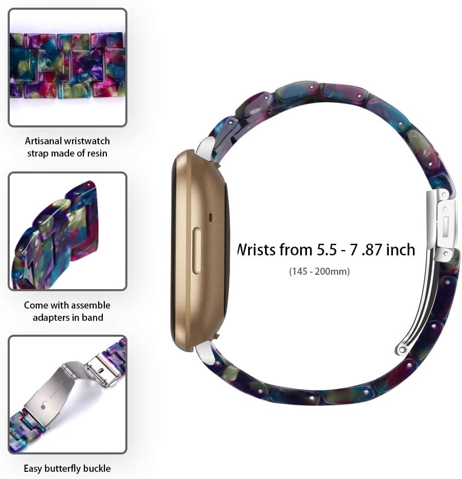 Resin Watch Band Compatible with Fitbit Versa 4/Sense 2/Versa 3/Sense 1, Lightweight Adjustable Fashion Bracelet Wristband Replacement for Women Men with Stainless Metal Buckle image 4