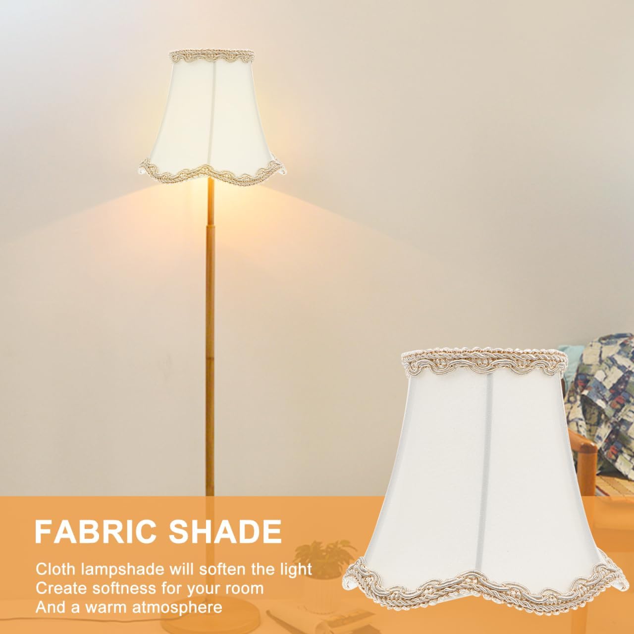 Baluue White Lamp Shades Small Bell Scalloped Clip on Bulb Lampshade for Table Lamps Bedside Nightstand and Sconce Fabric Light Cover Cloth 5.3 Inch Height