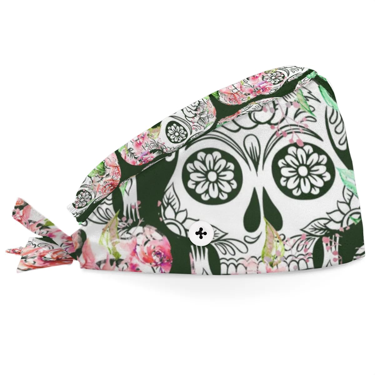 Mularoka Flower Skulls Working Caps with Button Sweatband Comfortable Adjustable Bouffant Hats Work Hat for Women Men