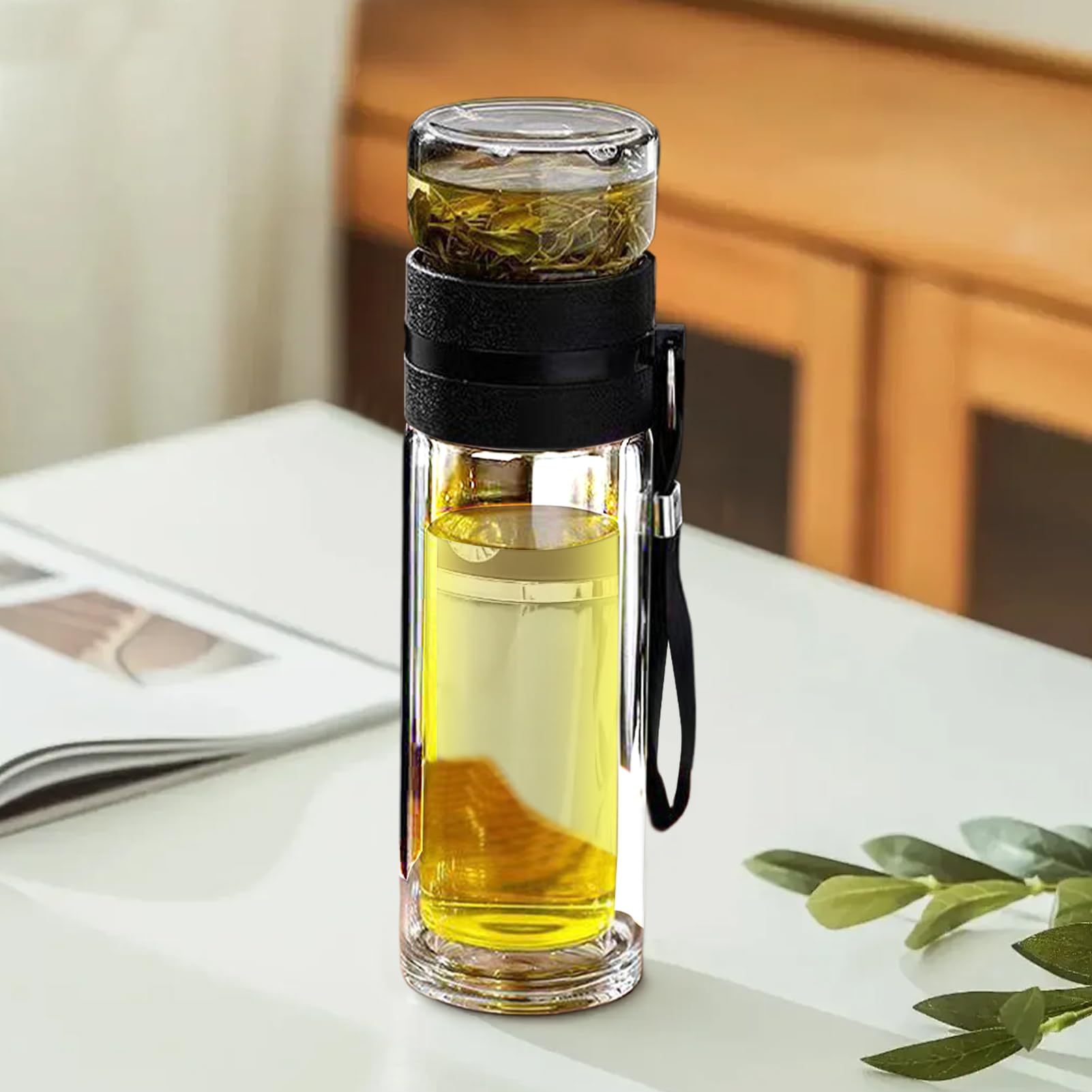 Szklana butelka do zaparzania herbaty, przeno? butelka wod? z owocami, szklana butelka wod?, Dangling Rope Tea Bottle z przeno?nym i szczelnym wzorem do zaparzonej wody i herbaty (1