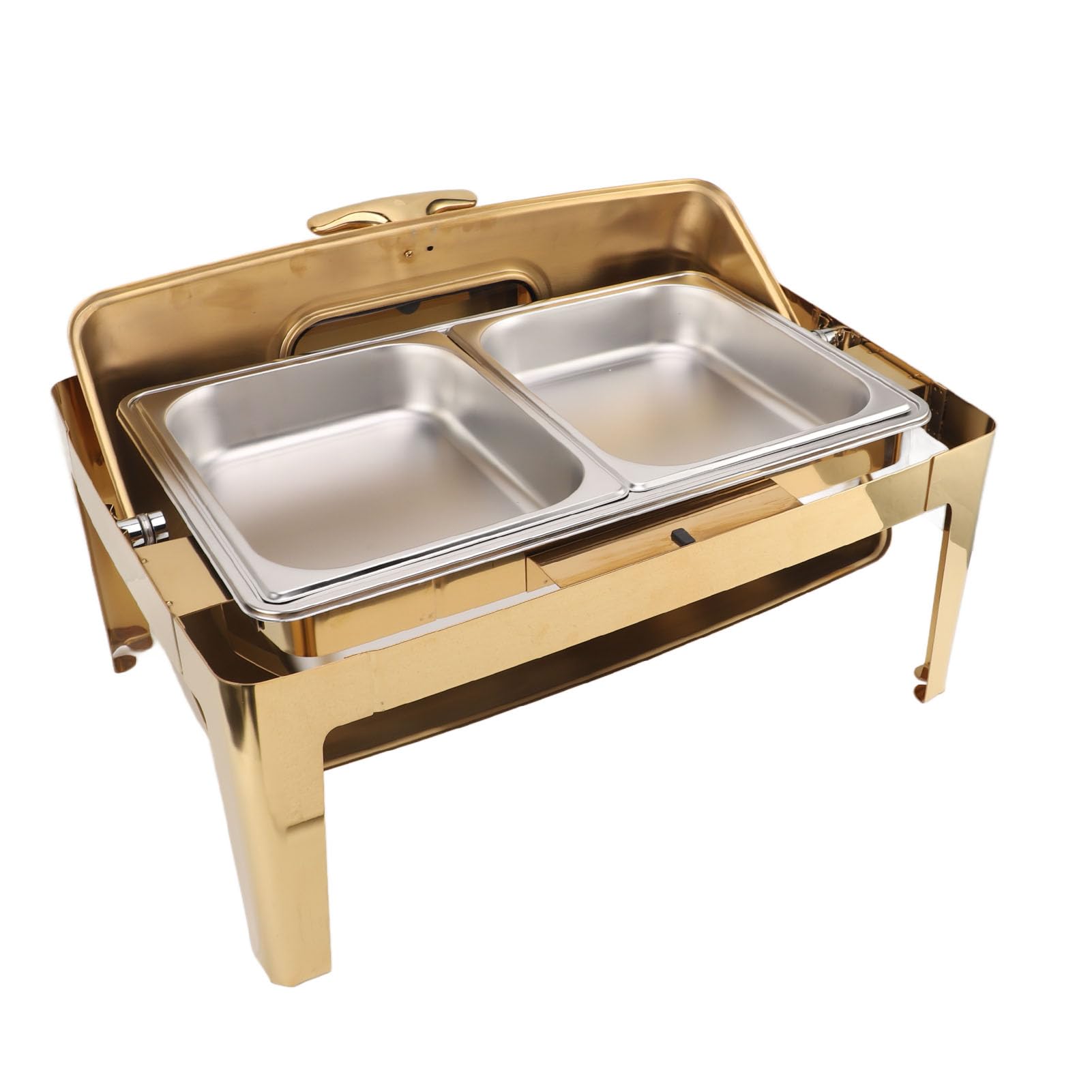 Qcwwy Chafing Dish, Diseño de Tapa de Vidrio Transparente Buffet Calentador de Alimentos Marco de Acero Inoxidable Chafing Dish Eléctrico Fácil Limpieza Chafing Dish Buffet Set (2