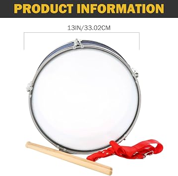 Marching Snare Drum 13 Inch Metal Snare Drum with Stick & Shoulder Strap Percussion Instruments for Kids School