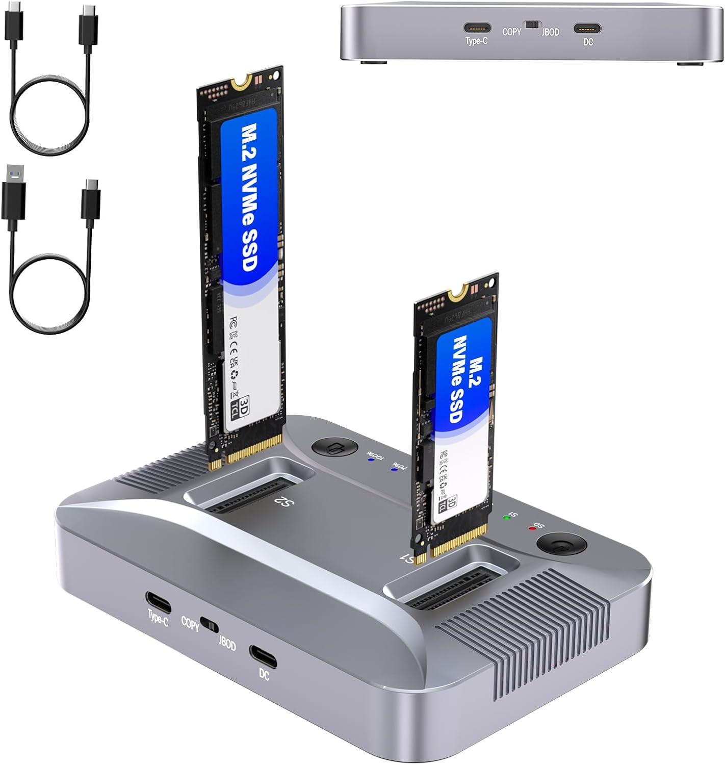 M.2 NVMe & SATA SSD Cloner Duplicator,10Gbps Dual-Bay Docking Station,USB C Reader for System OS Migration,Tool-Free NVMe to USB Enclosure Compatible with M-Key NVMe and B+M Key SATA (NGFF) SSDs 16TB