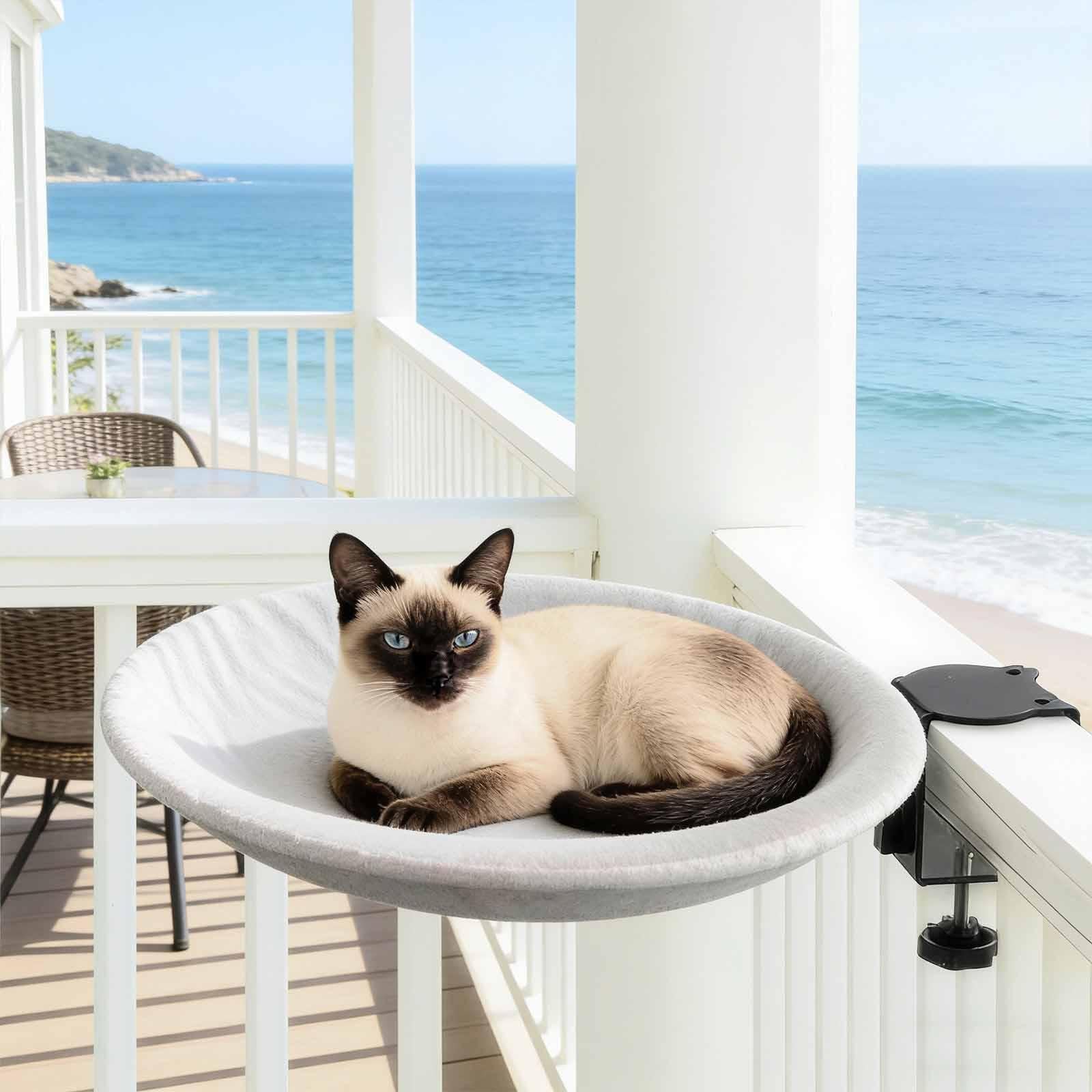 Hamaca de Escritorio con Abrazadera, Soporte Metálico, Estructura de Poliéster Reforzado, Fácil de Instalar, Adecuada para Gatos de Interior, Ventana, Blanco