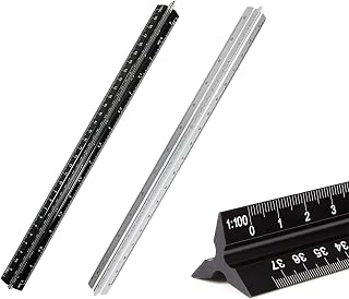 Architectural Scale Ruler 2Pcs, Aluminum Triangular Scale Ruler Metric 1:20, 1:25, 1:50, 1:75, 1:100, 1:125 Standard 12 Inch for Architects, Students, Draftsman and Engineers-Black&White