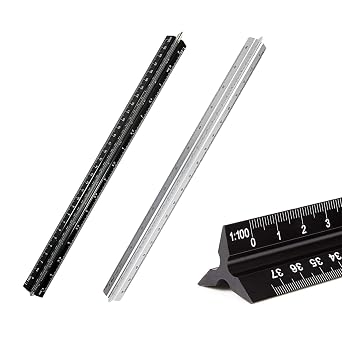 Architectural Scale Ruler 2Pcs, Aluminum Triangular Scale Ruler Metric 120, 125, 150, 175, 1100, 1125 Standard 12 Inch for Architects, Students, Draftsman and Engineers-Black&White