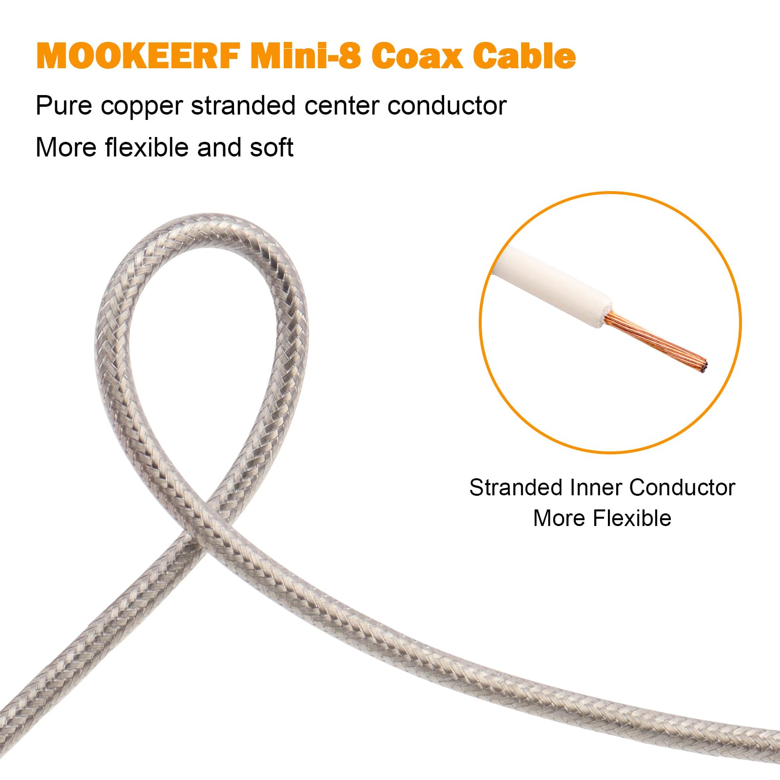 MOOKEERF Cavo coassiale CB, cavo coassiale RG8x, 22,9 m, RG8X con nucleo a trefolo UHF PL259 da maschio a maschio a bassa perdita CB cavo antenna 50 Ohm per radio HAM, analizzatore antenna, carico