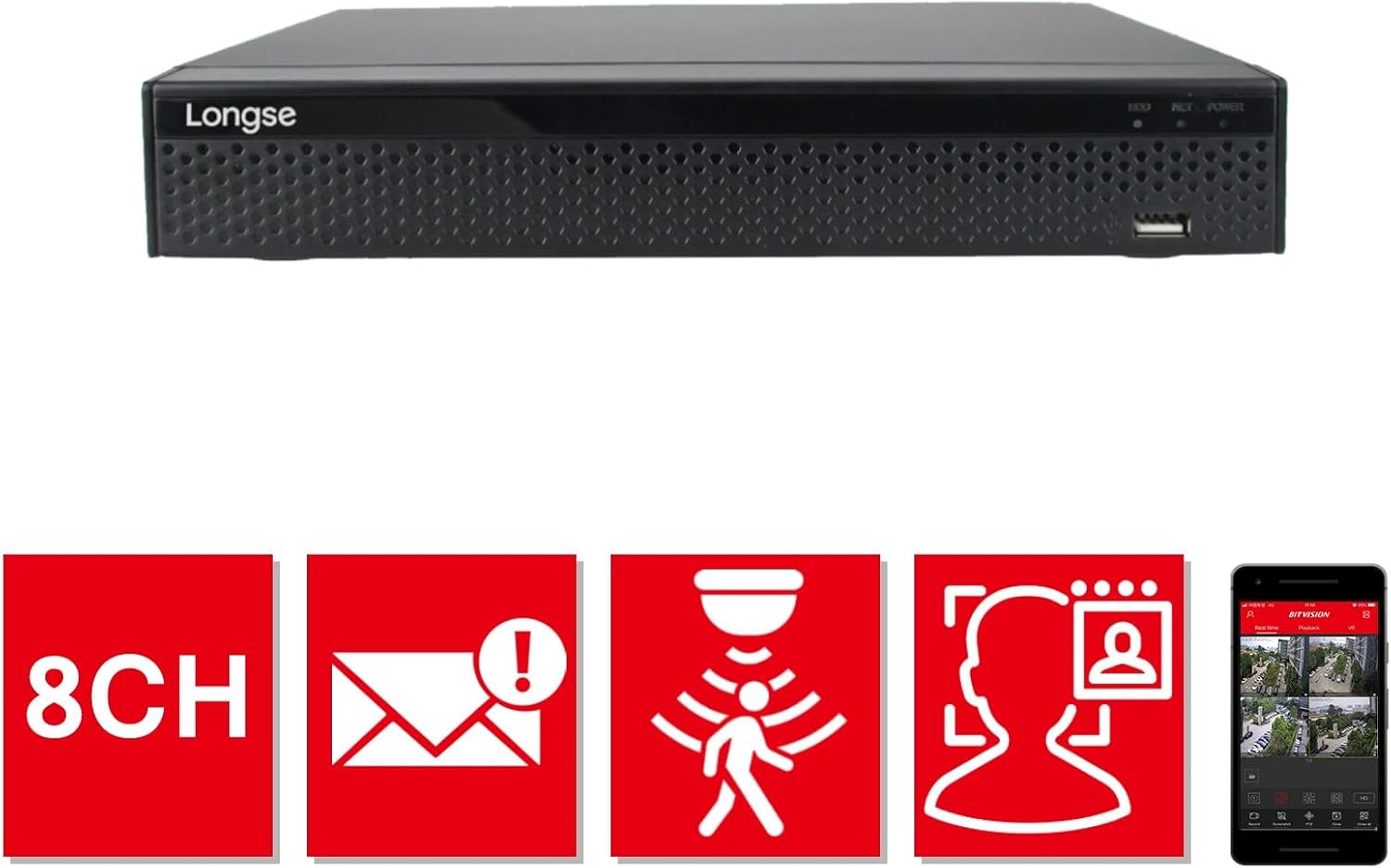 앞쪽 view of the Longse XVR2008D Digital Video Recorder