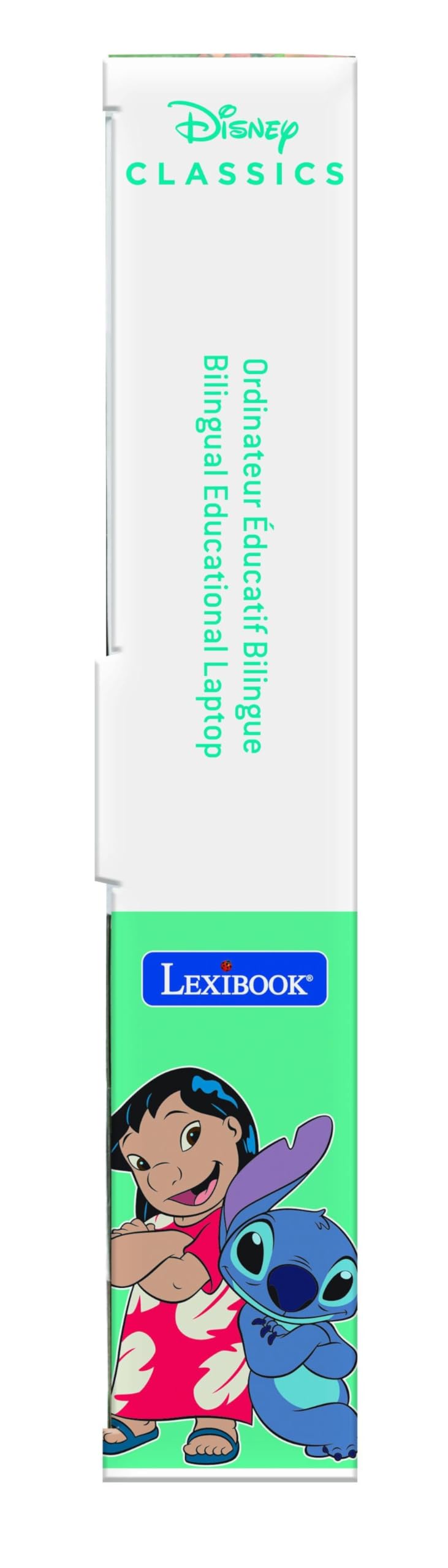 Lexibook, Disney Stitch, Ordenador Educativo bilingüe en inglés/español, 124 Actividades de lenguaje, Escritura, matemáticas, lógica, música y Juegos, para niños y niñas, JC598Di2