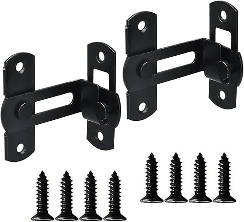 Pestillo de cerrojo de puerta de 90 grados, cierre de ángulo de seguridad de acero inoxidable para empujardeslizarpuerta de granero, 2 piezas, negro