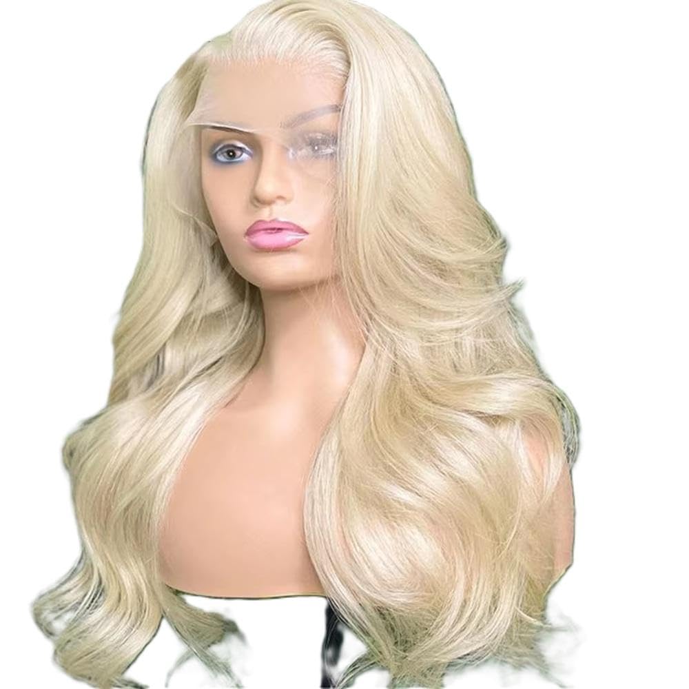 Haarpflege Leimlose Blonde 26“ Lange Gewellte Lace-Front-Perücke Mit 180 Dichte Für Frauen Vorgezupft Hitzebeständig Täglich