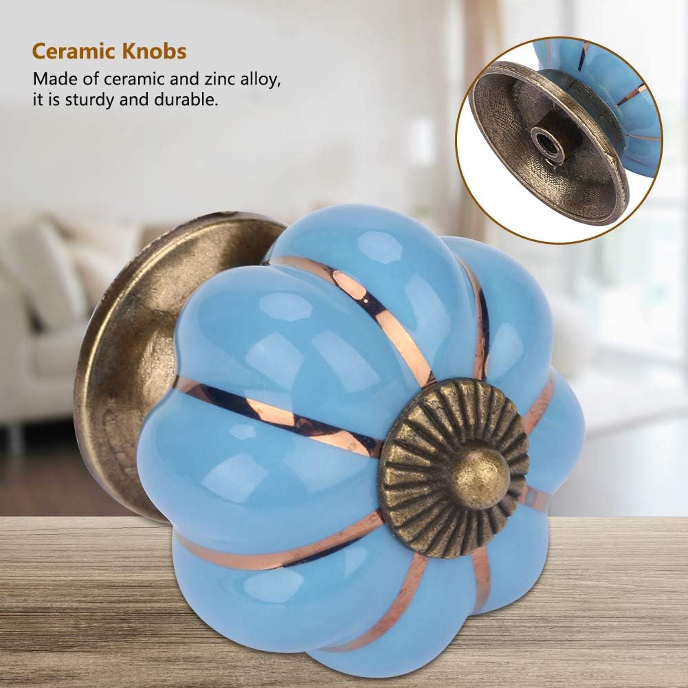 Ceramic Pumpkin Knobs European Pull Handle for Room Cabinet Drawer Furniture, Lovely and, Wide Application for Kids Room, Ceramic and Zinc Alloy Material (Blue)