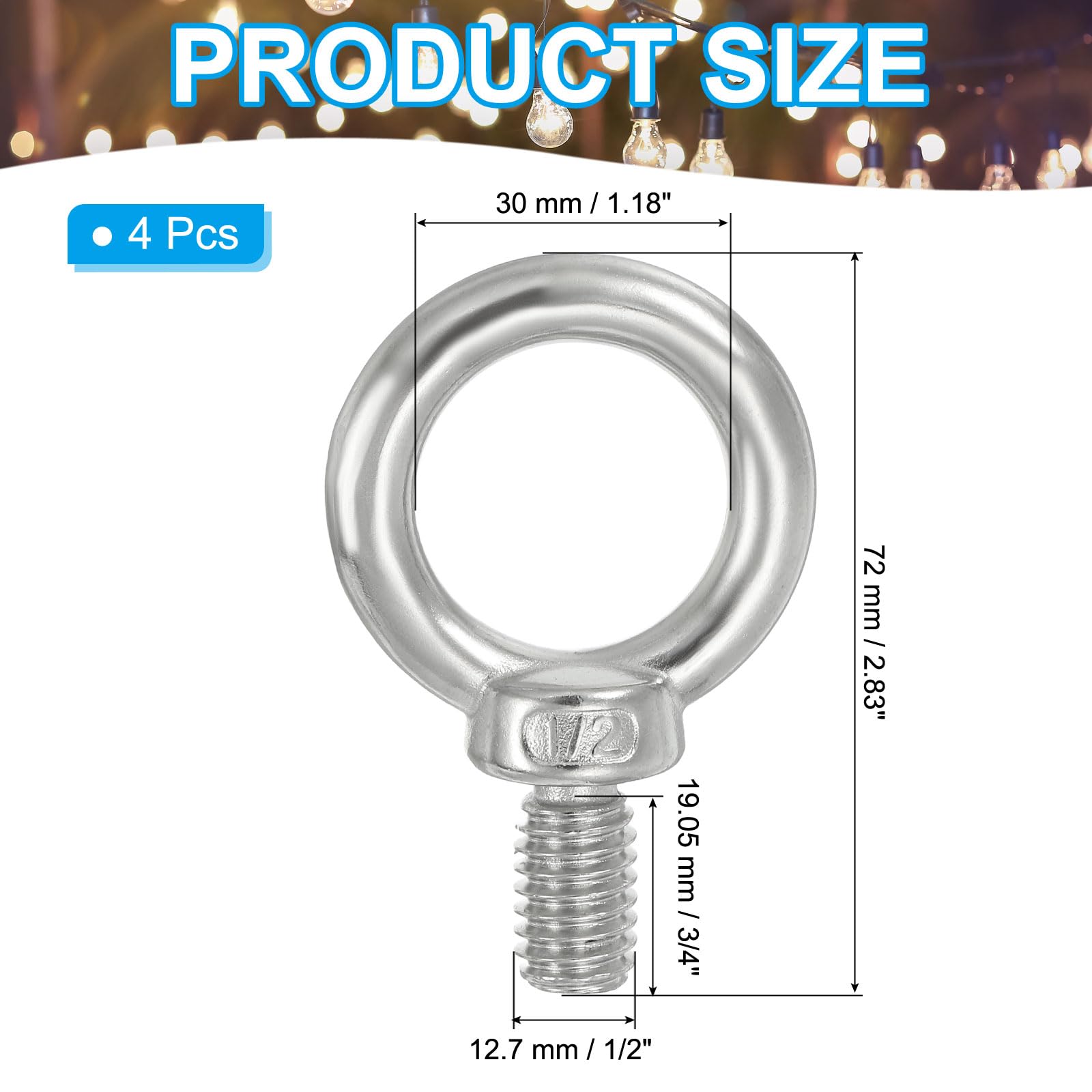 PATIKIL Lifting Eye Bolts UNC1/2"-13 - Image 2