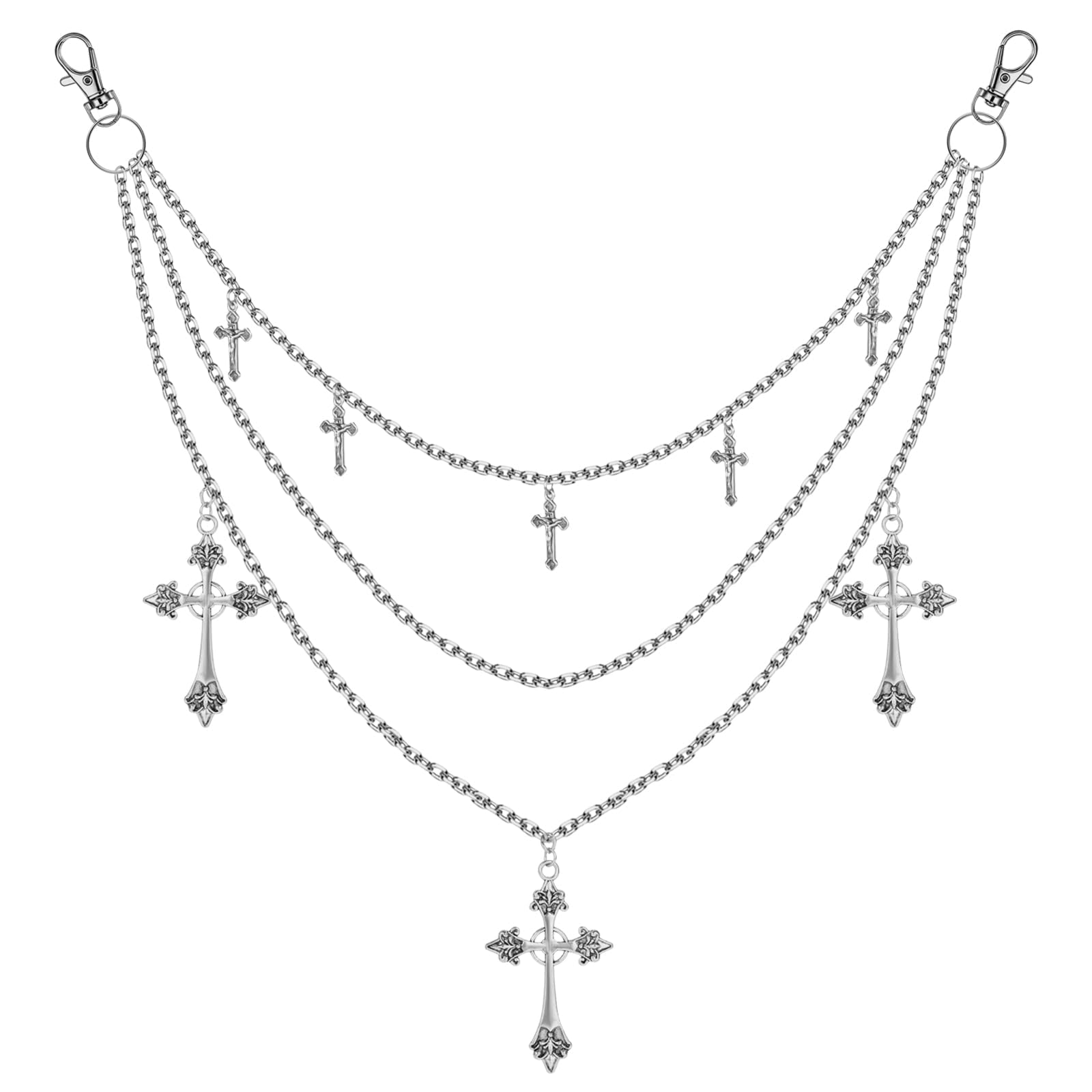 in-imagine Y2K Accessories, Gothic Jewellery for Cross Punk Belt Gothic Accessories, Layered Pants Chain for Men and Women Triple Silver Chains Trousers Jeans-picture-10