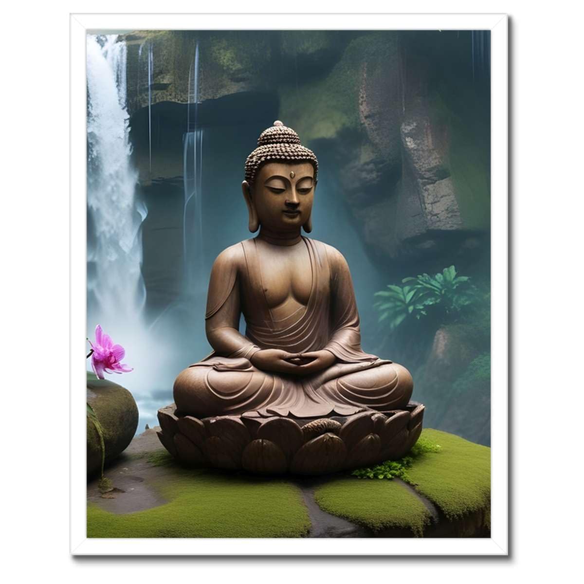 Bouddha en méditation œuvre murale encadrée noir finition premium - 3