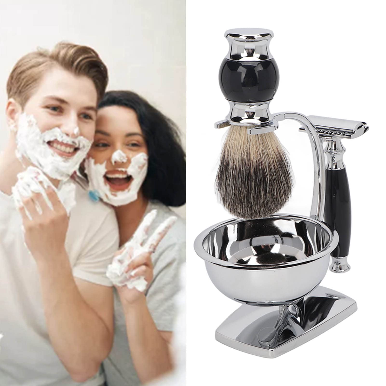 Kit Spazzole per Barba e Sapone, Set Spazzole per Barba Bagnata in Lega con Supporto per Ciotola e Rifinitore per Uomo, Design Compatto 4 in 1 per la Cura Quotidiana e una Facile