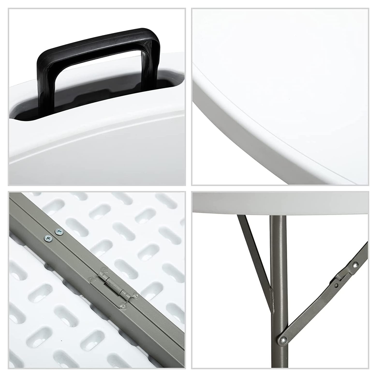 Brigros MBI - Tavolo Pieghevole da Giardino Rotondo 180x74 cm Bianco, Perfetto come Tavolo da Campeggio, da Buffet, da Cucina, Tavolino Salvaspazio a Valigetta con Maniglia