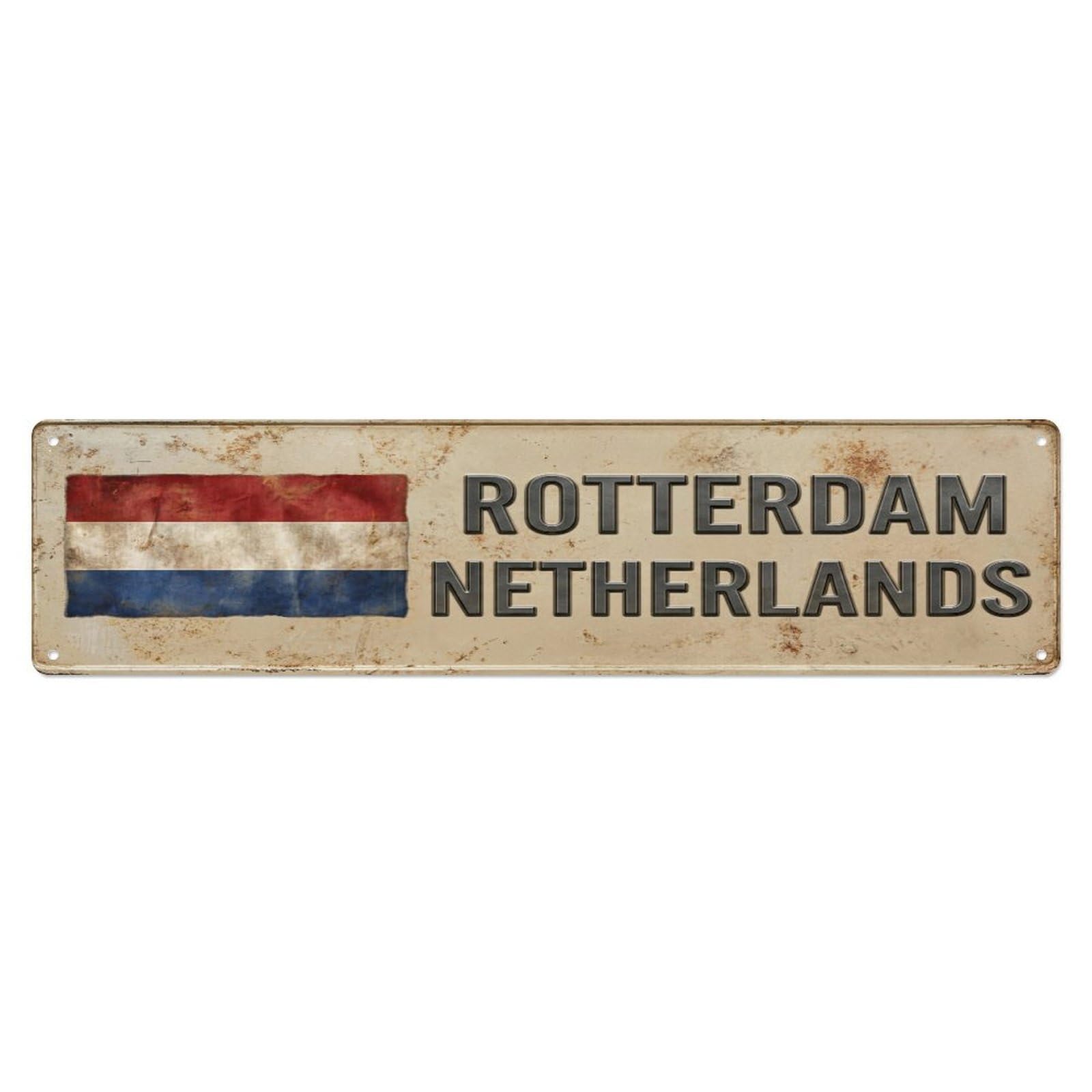 Okahys 4X16inch(10X40cm) Vintage Rotterdam Netherlands Flag Decor Rustic Travel Metal Tin Sign
