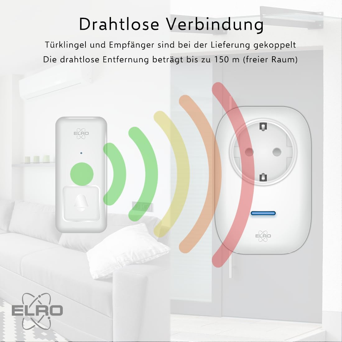 ELRO DB4000 Kinetic bezprzewodowy zestaw dzwonków do drzwi, z 2 odbiornikami wtykowymi z gniazdkiem, nie wymaga baterii