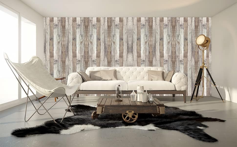 Miniatura 6 de Papel tapiz de madera rústica, papel de grano sintético, para pegar y despegar, vintage, envejecido, reciclado, autoadhesivo, extraíble, vinilo