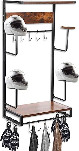 Soporte para casco de motocicleta, montaje en pared retro para casco de motocicleta y perchero con ganchos, tipo exposición, soporte para casco para